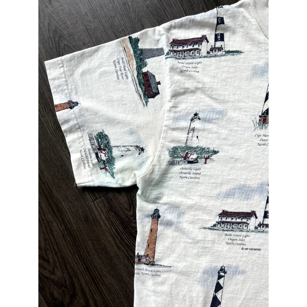 Vintage Art Unlimited North Carolina Lighthouse AOP Shirt M NC 90s Cape Fear - Picture 4 of 12